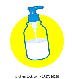 Vector-Schild mit einer stilisierten Flasche Sanitäter oder Flüssigseife