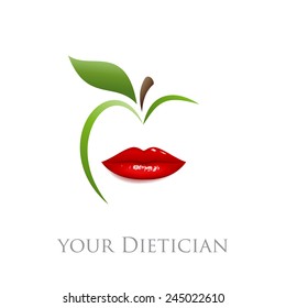 Vector sign diet, dietician. Mouth and green apple