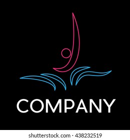 Vector sign dips in the pool,  in linear style on black background