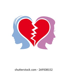 Vector sign divorce concept, end of a love