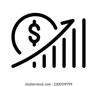 Vector sign dollar and profit diagram logo icon. Simple line symbol style for web template and app. Future pick, revenue business, achievement chart illustration design.