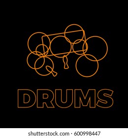 Vector sign drums and sound, abstract shapes in simple lines. Black background