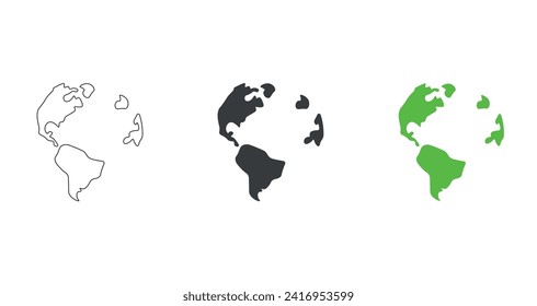 Vektorzeichen der Erde, Kontinente und Planeten für Webdesign, Anwendungen. Set von flachen Illustrationen der Erde. Naturkonzept, Naturschutz, Müllbeseitigung. Symbol, Earth-Logo. EPS10