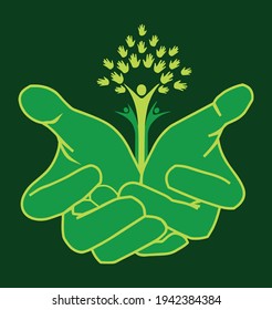vector sign eco concept. green hand in hand 