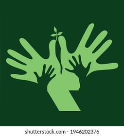 concepto ecológico de signo vectorial. mano verde en mano 