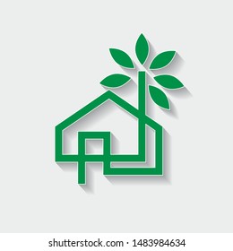 Vector sign eco-house, ecological home with green leaves