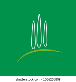 Vector sign farm with cypresses, in linear style