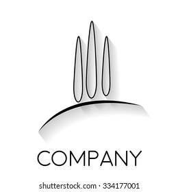 Vector sign farm with cypresses, in linear style