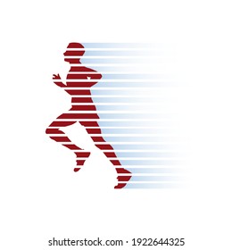 Vector sign fast man runs in the wind with wake