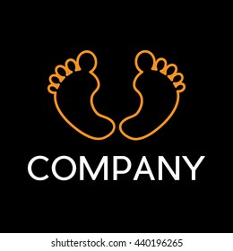 Vector sign feet of a person in bed, in linear style on black background