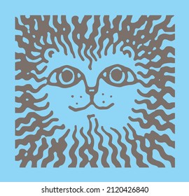 Vector sign in the form of a muzzle of a lion cub in a children's style inscribed in a square 