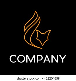 Vector sign Fox in flat design on black background