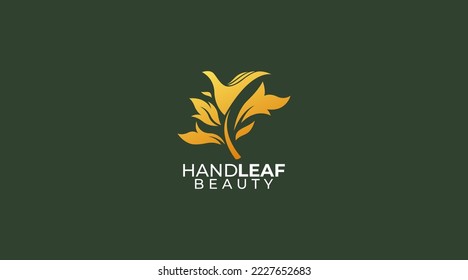 Vector sign friendly environment, hand and leaf Logo Design