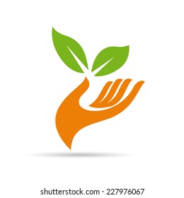 Vector sign friendly environment, hand and leaf