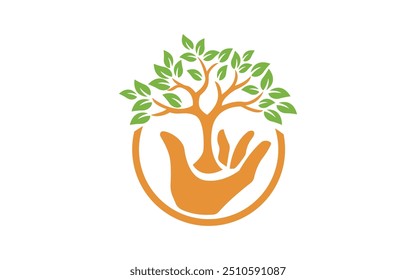 Signo de Vector ambiente amigable, mano y árbol Ilustración de stock Mano y árbol Diseño de logotipo