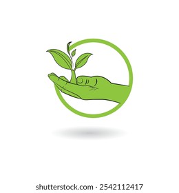 Vector sign friendly environment, hand and leaf.
