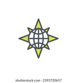 Vector sign of the globe compass symbol isolated on a white background. icon color editable.