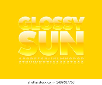Vector Sign Glossy Sun. Stylish Yellow Font. Modern Alphabet Letters and Numbers.