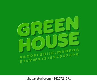 Vector Sign Green House with stylish  Font. Creative Alphabet Letters, Numbers and Symbols 