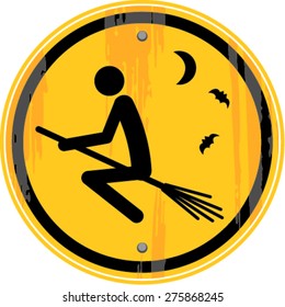 vector sign of halloween witch flying on broom