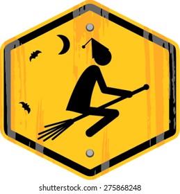 vector sign of halloween witch flying on broom
