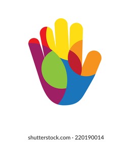 Vector sign hand with colored circles