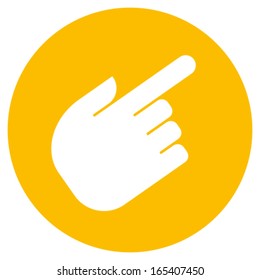 Vector sign of hand with pointing finger against orange circle