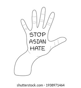 Vector - Sign hand Stop Asian Hate isolated on white background. Stop racism. Everyone is equal. 