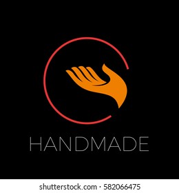 vector sign handmade. hand in abstract shapes. Black background