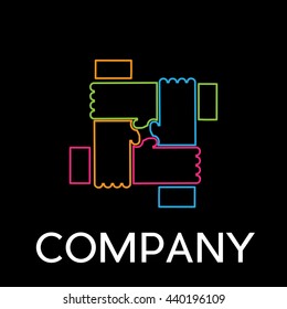 Vector sign hands crossed, teamwork concept , in linear style on black background