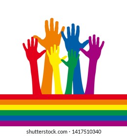 Vector sign hands with rainbow. Gay pride parade concept