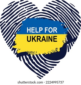 vector sign heart a in blue-yellow colors the inscription help ukraine