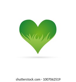 Vector sign heart with grass, love nature concept