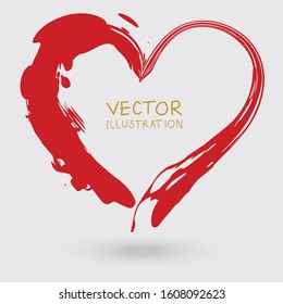 Vector sign of the heart. Hand painted ink element isolated on white background.