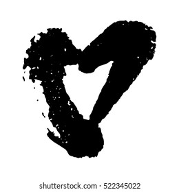 Vector sign of a heart isolated on white background. Hand painted ink background.