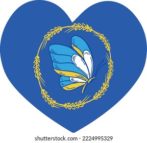 vector sign heart spikelets butterfly in blue and yellow colors