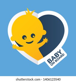 Vector sign heart with waving baby and text - Baby on board.