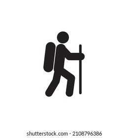 Vector sign of the Hiking symbol is isolated on a white background. Hiking icon color editable.