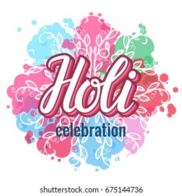 Vector sign Holi indian. Festival of colorful paint splash spots texture background. Isolated illustration.
