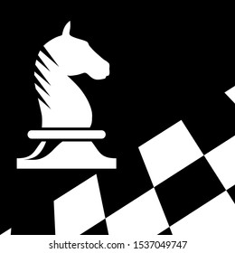 Vector sign horse of chess, chessboard on black background