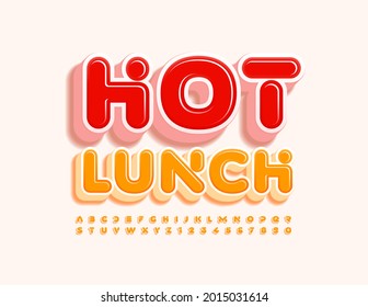 Vector sign Hot Lunch for Cafe, Menu, Restaurant with modern Font. Creative yellow Alphabet Letters and Numbers set