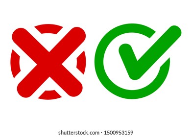 Vector Sign Icon Style Green Thick line true and Red false, at white background
