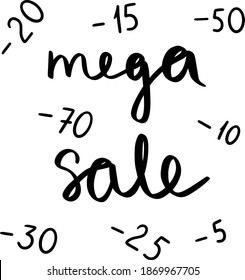 vector sign icon super sale decrease minus ten fifteen fifty twenty percent mega black lines on white background with text