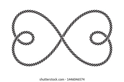 Vector sign infinity love. Two black intertwined rope hearts. Isolated on white background.