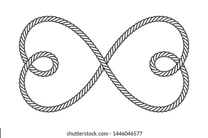Vector sign infinity love. Two black intertwined rope hearts. Isolated on white background.