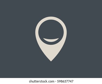 Vector sign for infographic. In this marker is hidden symbol of smile. It may be appropriate for indicate entertainment, positive places on the map or infographics and for holiday on 1 April