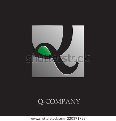 Vector sign initial letter Q on black background 