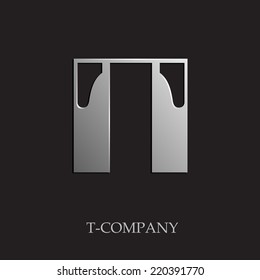 Vector sign initial letter T on black background 