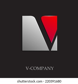 Vector sign initial letter V on black background 