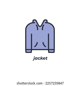 El símbolo de la chaqueta de señas vectoras está aislado en un fondo blanco. color de icono modificable.